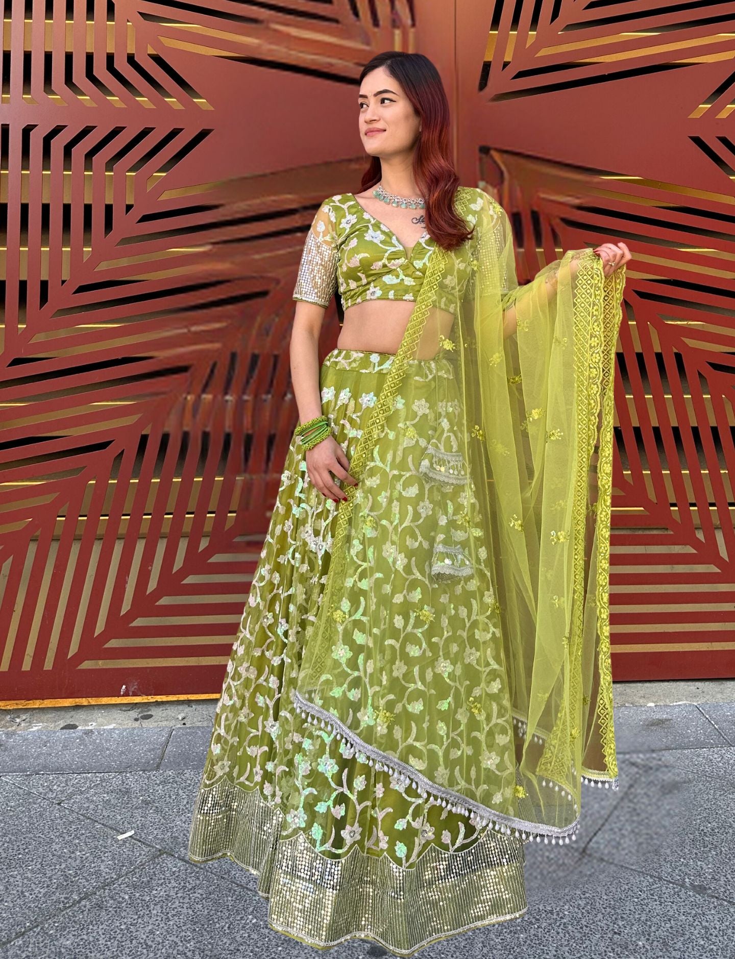 Parrot green Lehenga Choli Set